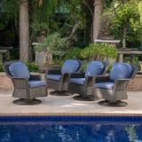Alcott Hill® Jeffress Swivel Patio Chair w/ Cushions Wicker/Rattan in Blue/Brown | 36.61 H x 29.13 W x 32.28 D in | Wayfair