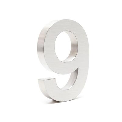 Wiltec Hausnummer 9 silberfarbene Edelstahl Hausnummer in modernem 3D-Design, Höhe 20 cm, Schrift