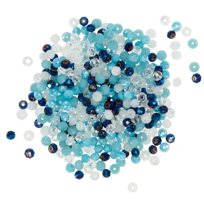 Perles en verre à facettes, tons bleus, 4 mm Ø, 25 g