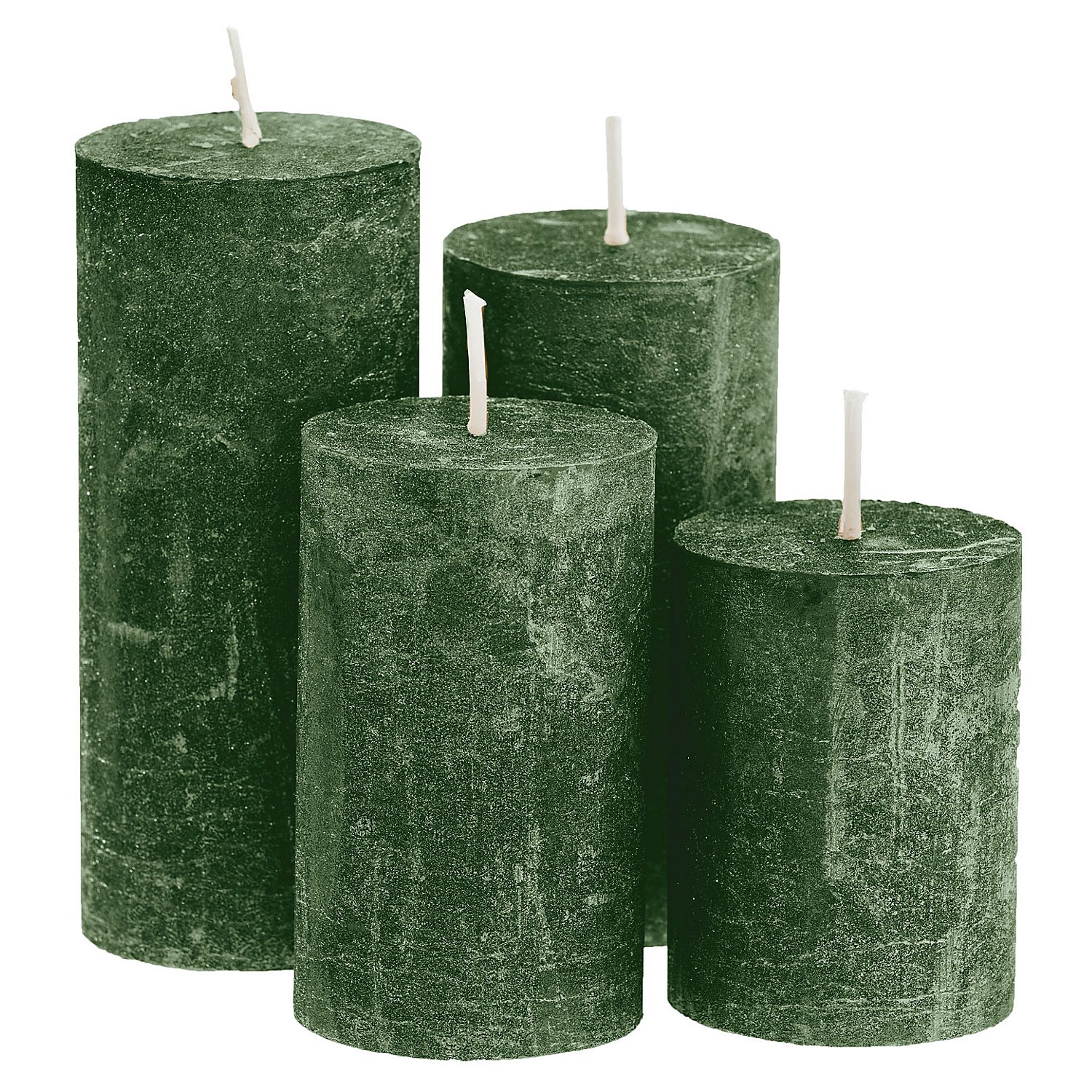 Bougies rustiques, vert sapin, 4 pièces