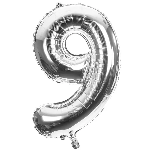 Ballon hélium chiffre ""9"", argent, 86 cm