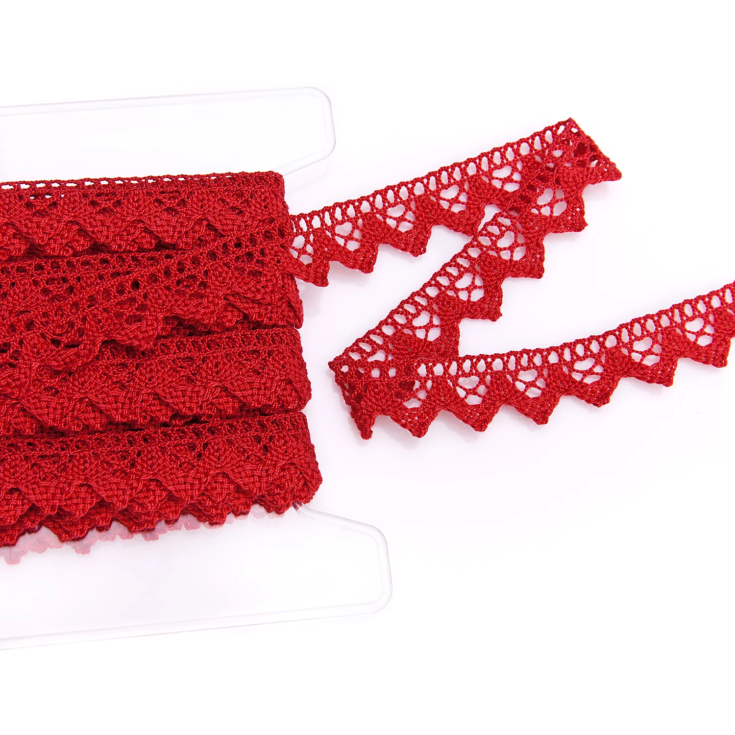 Galon de dentelle aux fuseaux "Emma", rouge, largeur : 2 cm, longueur : 10 m