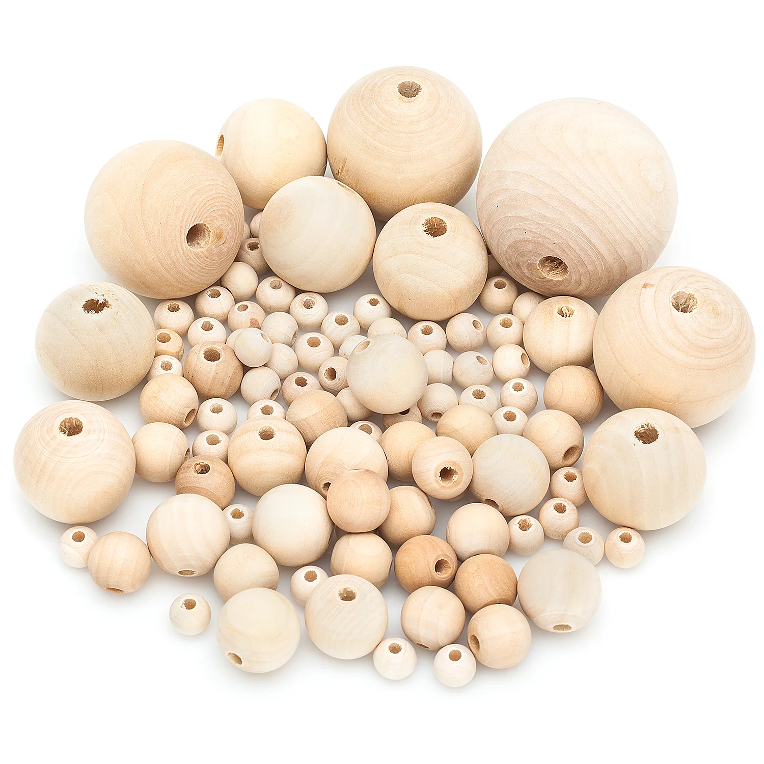 Boules en bois brut, 10-50 mm Ø, 100 pièces