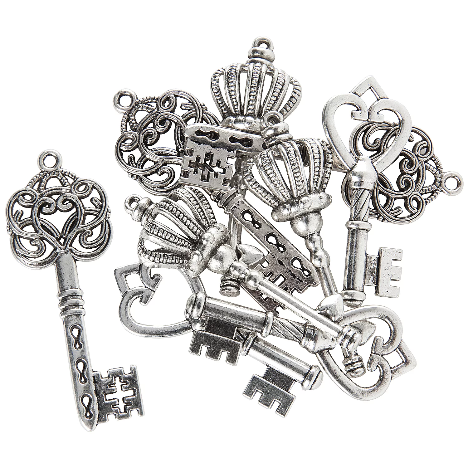Pendentifs "clés", argenté, 45–59 mm, 6 pièces
