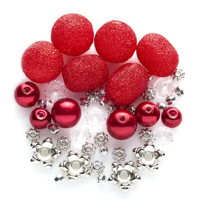 Set de perles, rouge/argent, 3 - 15 mm, 45 pièces