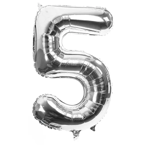 Ballon hélium chiffre ""5"", argent, 86 cm