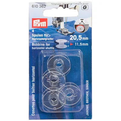 Prym Canettes pour machine à coudre à boîtier horizontal, 20,5 mm Ø, hauteur : 11,5 mm, 4 pcs.