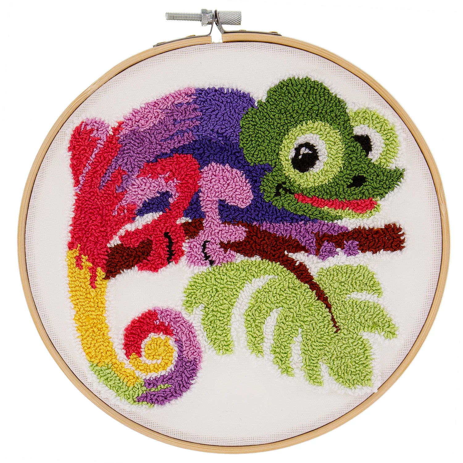 Punch Needle Stickbild Chamäleon, Ø 17,8 cm Image