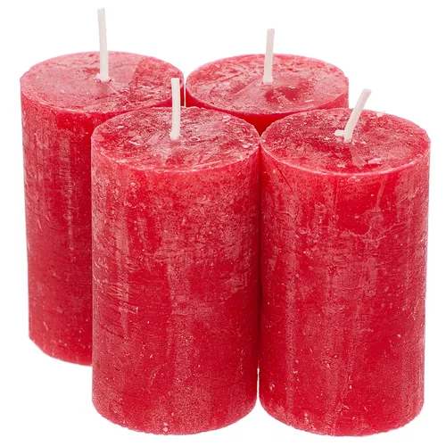 Rustikale Kerzen, rot, 6 cm Ø, 10 cm hoch, 4 Stück