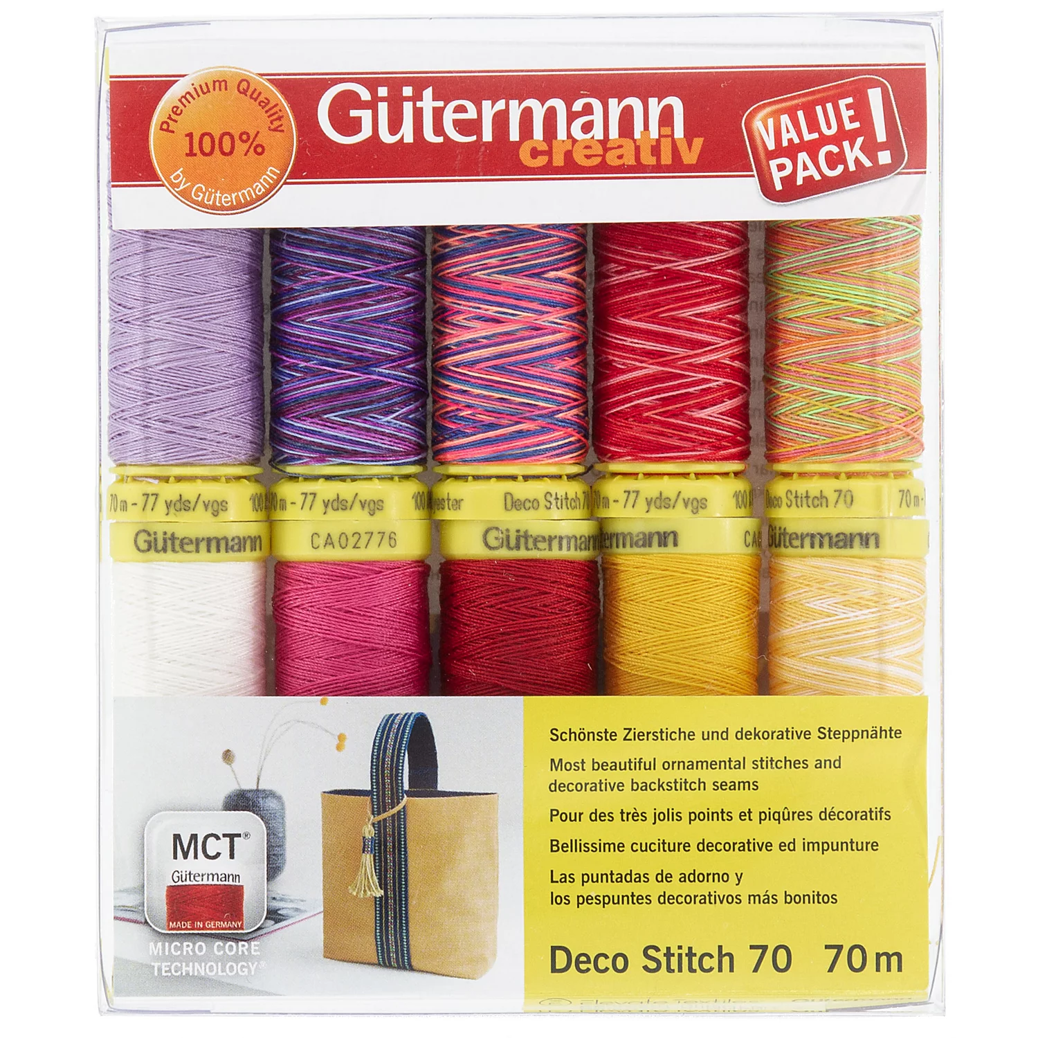 Gütermann Nähfaden-Set Deco Stitch 70, gelb/rot/pink, 10x 70 m Image