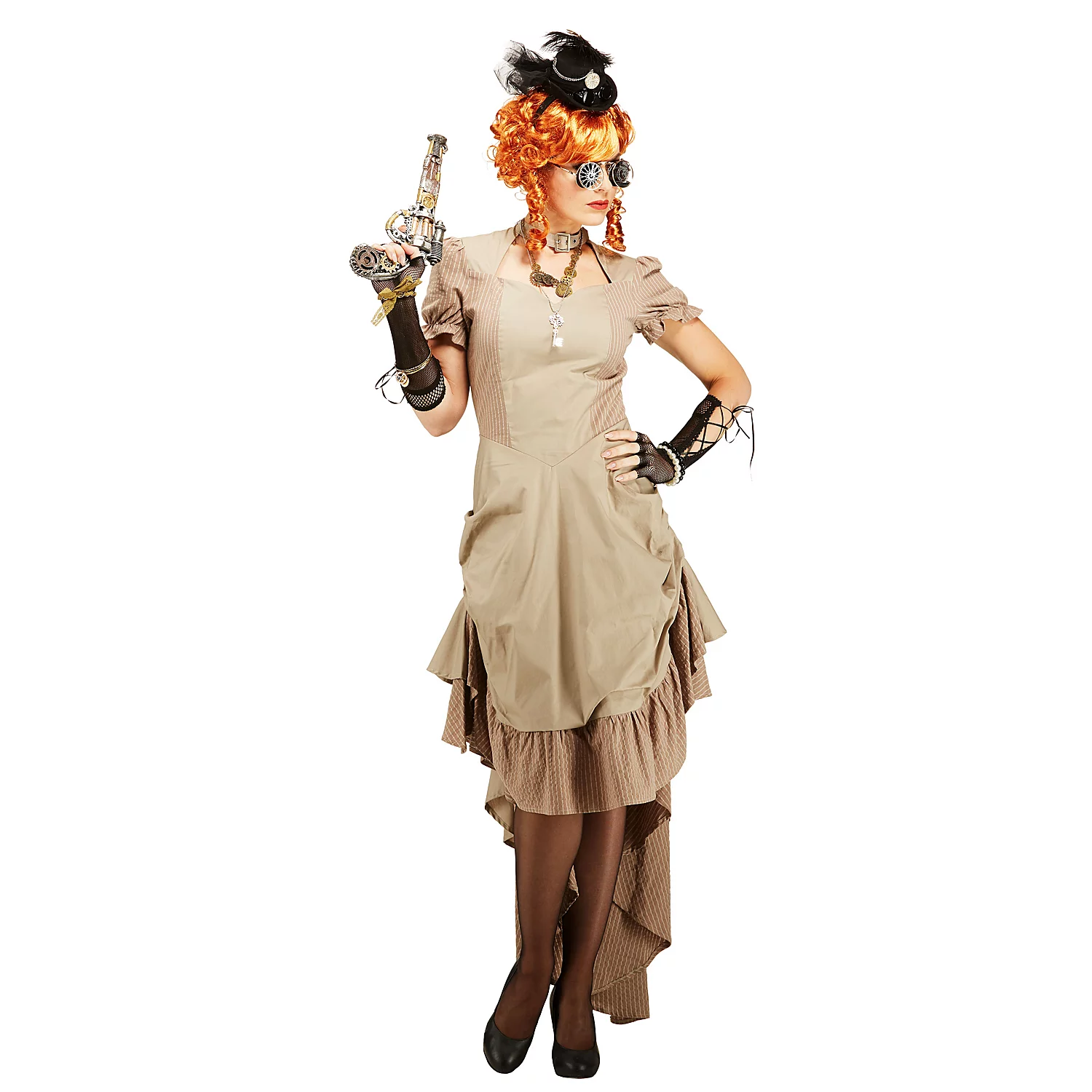 Steampunk-Kleid Loretta für Damen, taupe Image