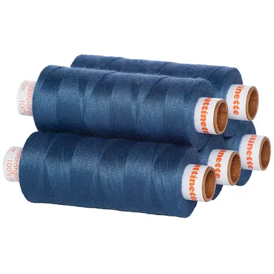 buttinette Universal-Nähgarn, Stärke: 100, 5er-Pack, jeans