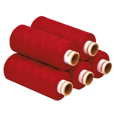 buttinette Universal-Nähgarn, Stärke: 100, 5er-Pack, rot