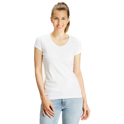 Shirt mit V-Ausschnitt für Damen, weiß Image