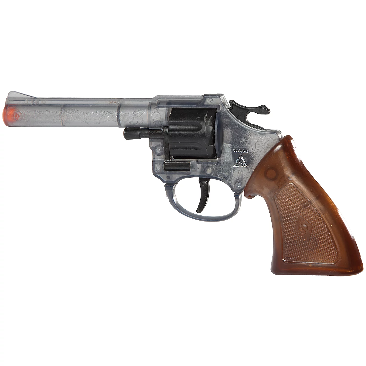 Pistolet de cowboy à pétards, transparent/marron, 20 cm