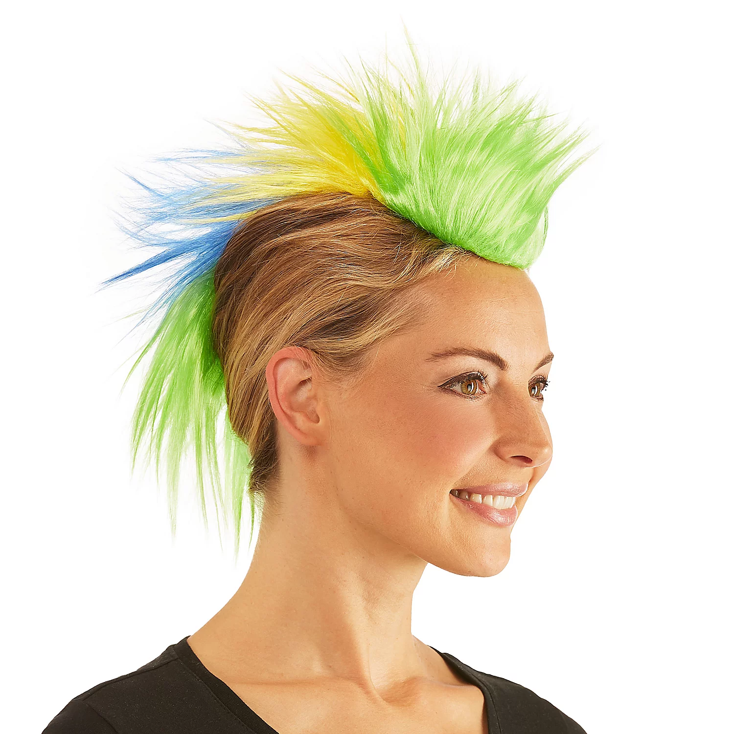 Crête de punk vert/jaune/bleu