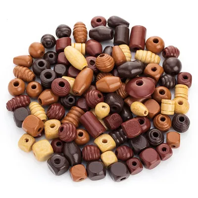 Holzperlen-Mix, Brauntöne, 10–25 mm, 500 g Image