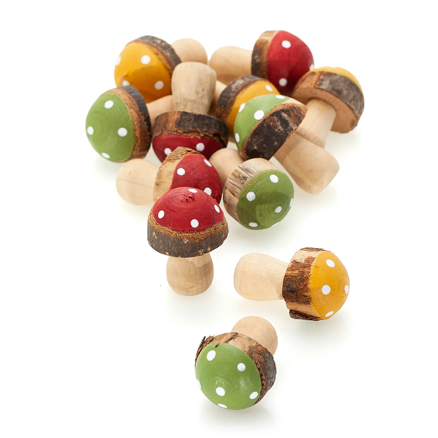 Holz-Pilze, rot-grün-orange, 3,5 cm, 12 Stück
