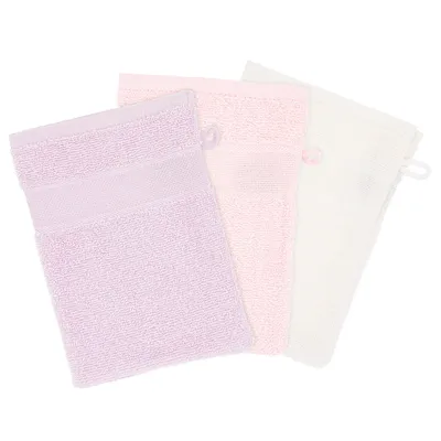 3er-Pack buttinette Walk-Frottier-Waschhandschuh, ecru/flieder/rosa Image