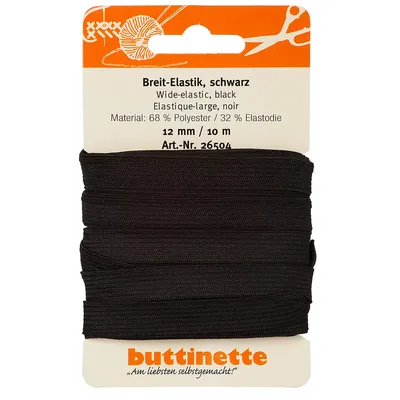 buttinette Gummiband Breit-Elastik, schwarz, Breite: 12 mm, Länge: 10 m