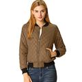 Allegra K Women's Raglan Long Sleeves Quilted Zip Up Bomber Jacket with Pockets Brown 16
