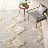 Gray/White 60 x 0.75 in Area Rug - Union Rustic Joyden Southwestern Hand-Knotted Wool Light Gray Area Rug Wool | 60 W x 0.75 D in | Wayfair