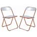 Lawrence Acrylic Folding Chair With Orange Metal Frame, Set of 2 - LeisureMod LFCL19OR2