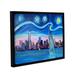 ArtWall Starry Night Over Manhattan w/ Statue Of Liberty & WTC Gallery Wrapped Floater-Framed Canvas in Blue/Indigo | 14 H x 18 W x 2 D in | Wayfair