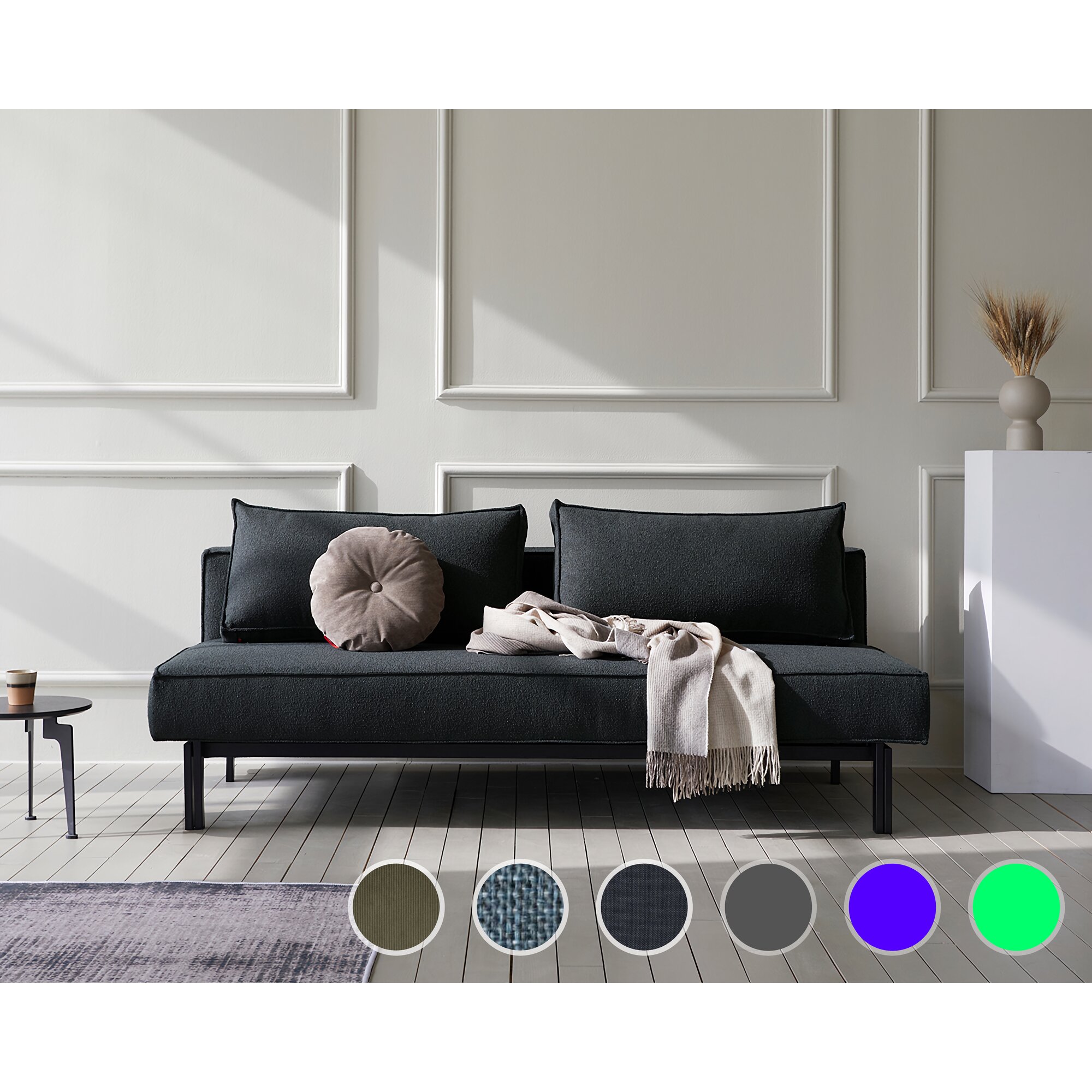 Innovation »SLY« Klappsofa 528 Mixed Dance Blue / Matt Schwarz