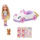 Barbie-Serie Chelsea, Chelsea-Puppe mit Einhorn-Auto, Welpe und Aufklebern, mit Räder, Puppe Chelsea inklusive, Geschenk für Kinder, Spielzeug ab 3 Jahre,GXT41