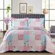 Patchwork Quilt Bedspreads King Size Bedding - 3Piece Box Pattern Thick Cotton Filling Decorative Stitch Blanket Bed Throw With 2 Matching Pillow Cover Set - Floral Pink