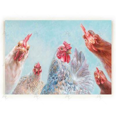 La Casa »5 Hühner bunt« Ölbild 100x70 cm auf Leinwand