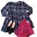 Anthropologie Tops | Anthropologie 1-11-Tyhlo Plaid High Low Button Up Women’s Size Small | Color: Black/Red | Size: S