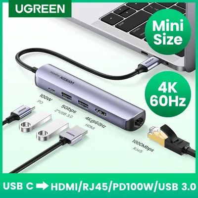 UGREEN – Hub Mini USB type-c 3.1 vers HDMI RJ45 PD USB 3.0 OTG 4K 60Hz adaptateur Dock pour