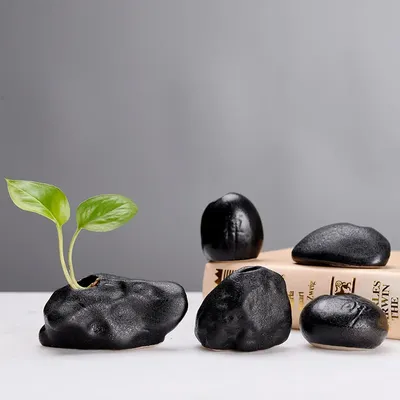Petite fleur en pierre noire créative décoration de maison simple mini vase en pierre du Vermont