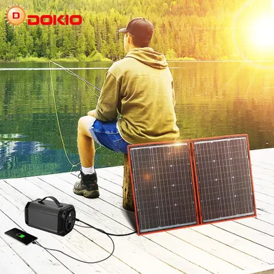 Dokio-panneaux solaires 18V 100 W (55W x 2) pliables couleur noire avec régulateur 12 volts