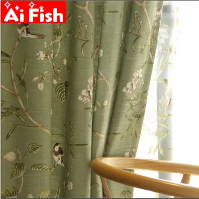 Rideaux de fenêtre de jardin de campagne américaine en coton lin vert pour salon chambre à