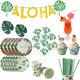 Banderole et serviettes de table jetables pour fête ballons feuille de palmier Aloha Tropical