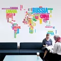 Carte du monde colorée avec nom du pays anglais autocollant Mural en Pvc pour bureau salle