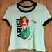 Disney Tops | Disney Little Mermaid Ariel Flocked Cropped Tee! | Color: Black/Green | Size: M