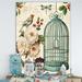 East Urban Home Blue Cottage Bird, Birdcage & Apple Blossoms II - Wrapped Canvas Painting Print Canvas in Blue/Red | 20 H x 12 W x 1 D in | Wayfair