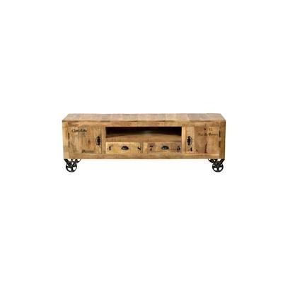 SIT Möbel Lowboard auf Rollen | 2 Türen, 2 Schubladen, 1 offenes Fach | Mango-Holz natur antik | B 200 x T 40 x H 55 cm 