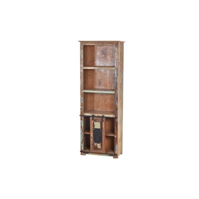 SIT Möbel Bücherschrank | 5 Fächer, 1 Schiebetür | Altholz mit Metall | natur-bunt-schwarz- | B 66 x T 32 x H 180 cm | 1