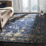 Blue/Navy 120 x 96 x 0.31 in Indoor Area Rug - 17 Stories Tiffany Abstract Hand Knotted Wool & Navy/Gold Area Rug Viscose/Cotton/Wool | Wayfair