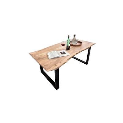 SIT Möbel Baumkante-Tisch 200 cm | Platte Akazie natur 36 mm | Kufengestell Metall schwarz | B 200 x T 100 x H 76 cm | 1