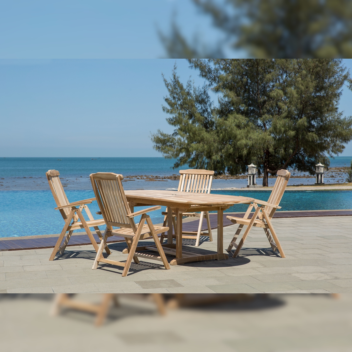 Möbilia Sitzgruppe 5-tlg aus Teak-Holz | 4 Armlehnstühle, 1 Tisch ausziehbar | B 0 x T 0 x H 0 cm | natur | 11020024 | Serie GARTEN Image