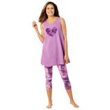 Plus Size Women's Scoopneck Tank & Capri Legging PJ Set by Dreams & Co. in Plum Burst Tie Dye (Size 26/28) Pajamas