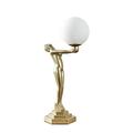 MiniSun Matt Gold Art Deco Female Holding Light Table Lamp with a White Opal Glass Globe Shade