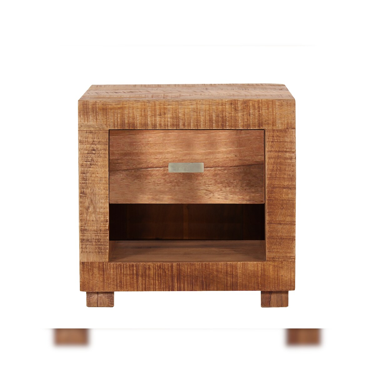 Möbilia Nachttisch | 1 Schublade und 1 Fach | aus Akazie | B 40 x T 30 x H 40 cm | natur | 23020003 | Serie NACHTKOMMODE Image