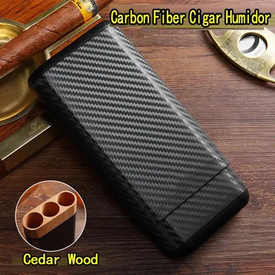Étui à cigares en fibre de carbone cuir 3 tubes humidificateur de voyage en bois porte-cigare